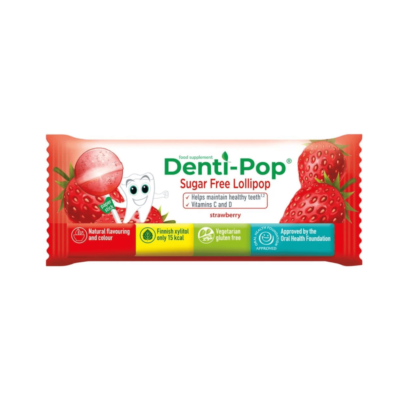 DENTI-POP braškių skonio ledinukas be cukraus su vitaminu C ir D, N1