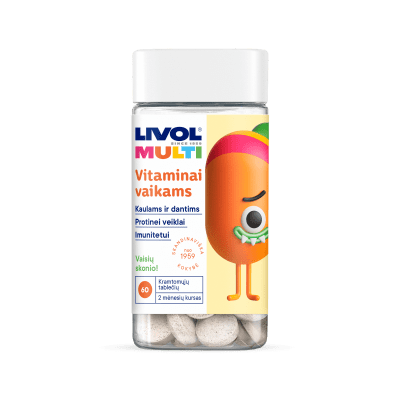 LIVOL MULTI vitaminai vaikams vaisių skonio, kramtomosios tabletės N60