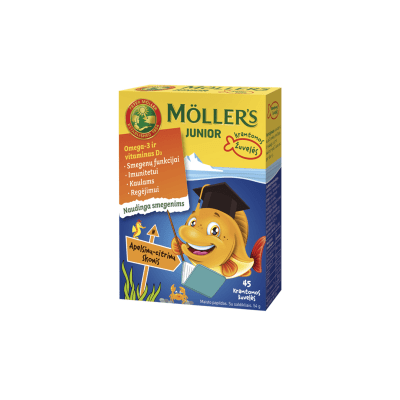 Möller’s Junior apelsinų-citrinų skonio kramtomos žuvelės N45