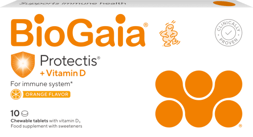 Biogaia Protectis kramtomosios tabletės su vitaminu D3, apelsinų skonio N10