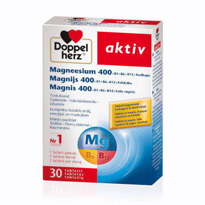 DOPPELHERZ Aktiv magnis 400+B1+B6+B12+folio rūgštis, tabletės N30