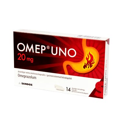 Omep Uno 20 mg skrandyje neirios kietosios kapsulės N14