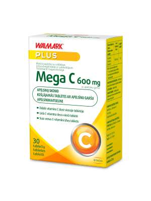 WALMARK MEGA C 600 mg apelsinų skonio kramtomosios tabletės N30