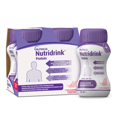 NUTRIDRINK Protein braškių skonio, 4x125ML