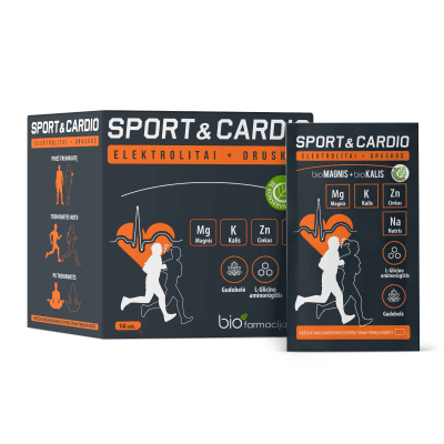 BIOFARMACIJA SPORT&CARDIO bioMagnis 350 mg + bioKalis 350 mg milteliai, N14