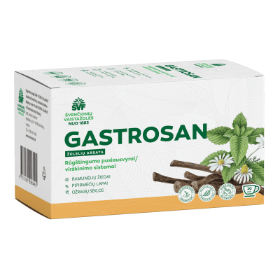 ŠVENČIONIŲ VAISTAŽOLĖS virškinimui, rūgštingumo pusiausvyrai GASTROSAN, žolelių arbata, 1,5 g x 20 vnt.