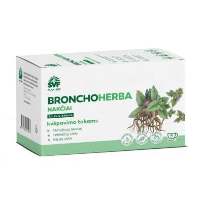 ŠVENČIONIŲ VAISTAŽOLĖS kvėpavimo takams, miegui BRONCHOHERBA NAKČIAI, žolelių arbata, 1,5 g x 20 vnt.