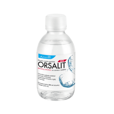 Orsalit skystas maisto papildas, Braškių skonio, su cukrais ir saldikliu 200 ml
