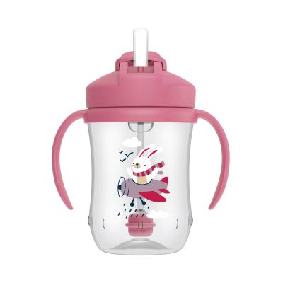 DR. BROWN'S gertuvė su šiaudeliu ir svareliu, 270 ml, rožinė N1
