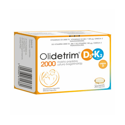 OLIDETRIM Vitaminas D3 2000 TV + K2 ir omega rūgštimis minkštosios kapsulės N30