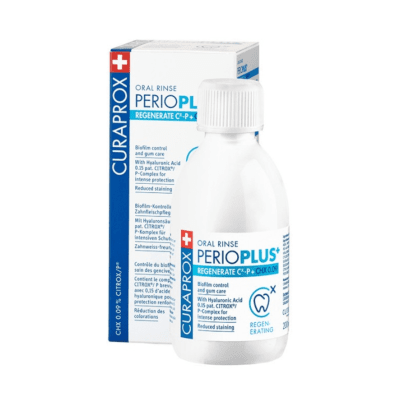 CURAPROX antibakterinis skalavimo skystis su 0.09% chlorheksidino ir hialurono rūgštimi Perio Plus+ Regenerate 200 ml