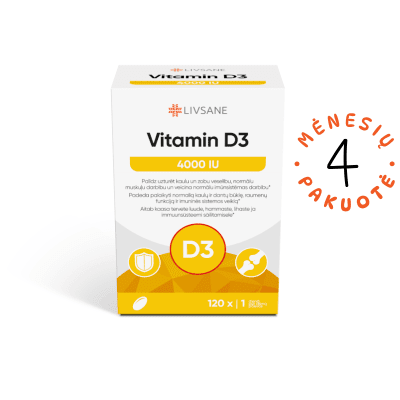 LIVSANE vitamino D3 4000 kapsulės N120