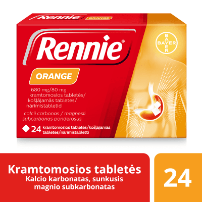 RENNIE ORANGE 680 mg/80 mg kramtomosios tabletės, N24