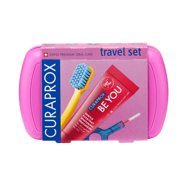 CURAPROX kelioninis rinkinys Travel Set, šviesiai rožinis