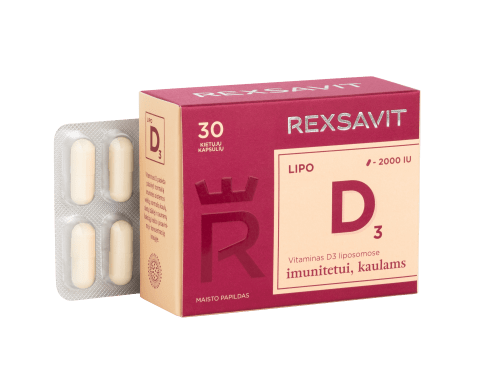 REXSAVIT liposominis vitaminas D3 2000 IU, kietosios kapsulės N30