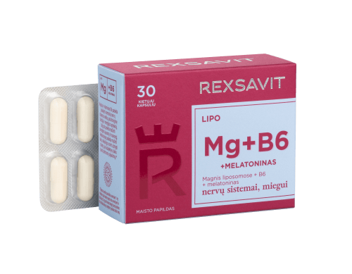 REXSAVIT liposominis MAGNIS+B6+MELATONINAS, kietosios kapsulės N30