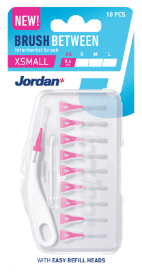 JORDAN „Clinic XS“ tarpdančių šepetėliai, 0,4 mm. 10 vnt.