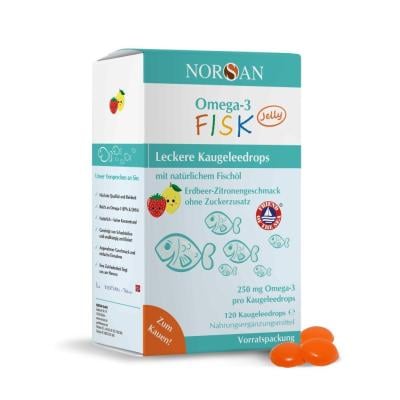 NORSAN, OMEGA-3 FISK JELLY, BRAŠKIŲ CITRINŲ SKONIO, 120 guminukų