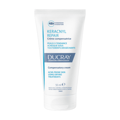DUCRAY KERACNYL REPAIR drėkinamasis raminamasis į aknę linkusios odos kremas. 50 ml