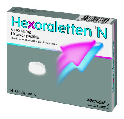Hexoraletten N 5 mg/1,5 mg kietosios pastilės, N16
