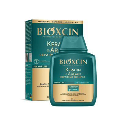 BIOXCIN atstatomasis plaukų šampūnas su keratinu ir argano aliejumi nuo plaukų slinkimo, 300 ml