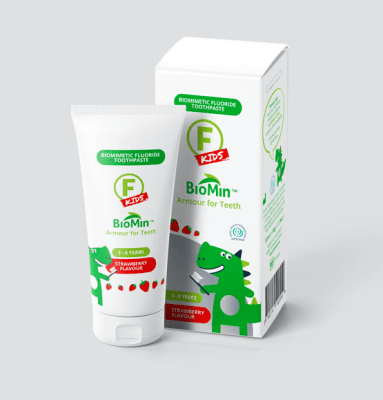 BIOMIN F FOR KIDS vaikiška dantų pasta-gelis, braškių skonio, 3-6 metų vaikams, 37,5 ml