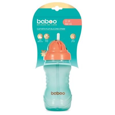 Baboo gertuvė su silikoniniu šiaudeliu, 360ml, 9+ mėn, žalia