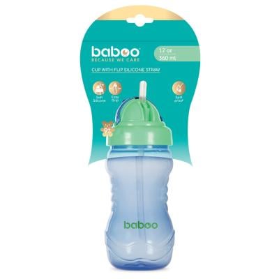 Baboo gertuvė su silikoniniu šiaudeliu, 360ml, 9+ mėn, mėlyna