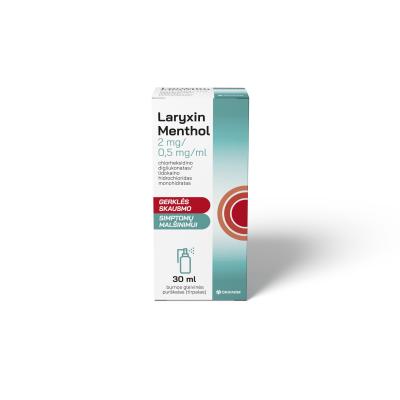 LARYXIN Menthol 2 mg/0,5 mg/ml burnos gleivinės purškalas (tirpalas)