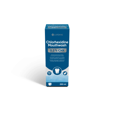 LIVSANE burnos skaliklis su 0,2% chlorhexidinu, 250 ml