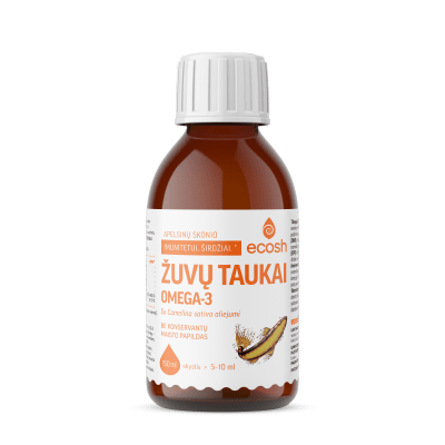 ECOSH Žuvų taukai, su Camelina sativa aliejumi, apelsinų skonio, 150ml