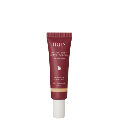 IDUN Minerals Hydra Soft skystas mineralinis makiažo pagrindas Svea Nr. 1256 Medium Warm, 30 ml