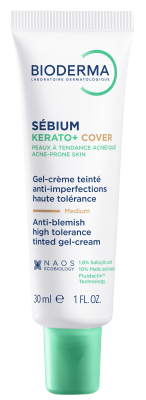 BIODERMA aukštos tolerancijos gelis-kremas su spalva mažinantis spuogus, inkštirus ir po jų likusius randelius, Sébium Kerato+ cover, 30 ml