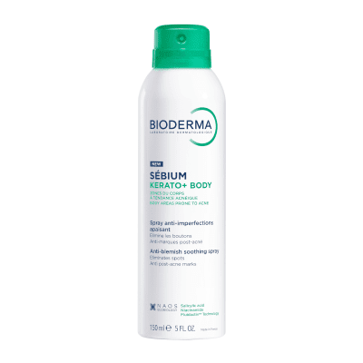 BIODERMA raminamasis kūno purškiklis nuo spuogų į aknę linkusiai odai, Sébium Kerato+ body, 150 ml