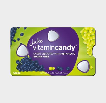 JAKE VITAMINCANDY vynuogių skonio pastilės su vitaminu C, 18 g