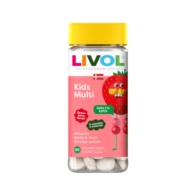 LIVOL Kids Multi braškių skonio kramtomos tabletės, N60