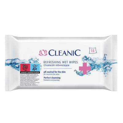 CLEANIC ANTIBACTERIAL drėgnos antibakterinės servetėlės, 15 vnt.