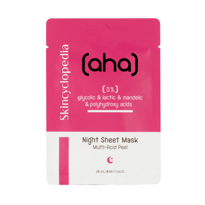 Skincyclopedia šveičiamoji lakštinė veido kaukė su AHA ir PHA rūgštimis, 1 vnt.