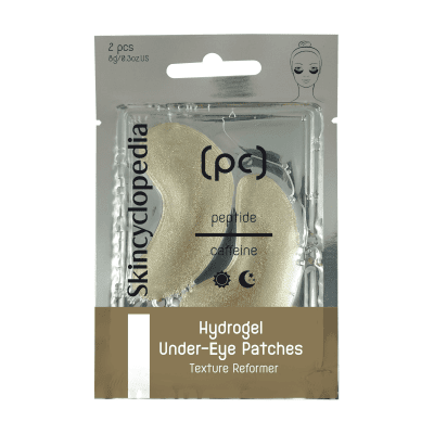 Skincyclopedia gelinės paakių kaukės su peptidais, kofeinu, hialurono rūgštimi ir kolagenu, 2 vnt.