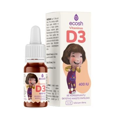 ECOSH KAKĖ MAKĖ Vitaminas D3 su kokosų aliejumi 400 IU, 10 ml