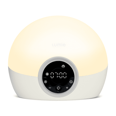 LUMIE Bodyclock Spark 100 šviesos žadintuvas su 30 min. saulėtekiu, pritemstančiu ekranu ir garso signalu