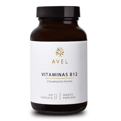 AVEL vitaminas B12, 2 bioaktyvios formos, 120 kapsulių