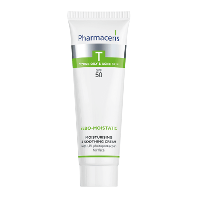 PHARMACERIS T, Sebo Moistatic drėkinamasis kremas riebiai, mišriai odai, SPF50, 50 ml