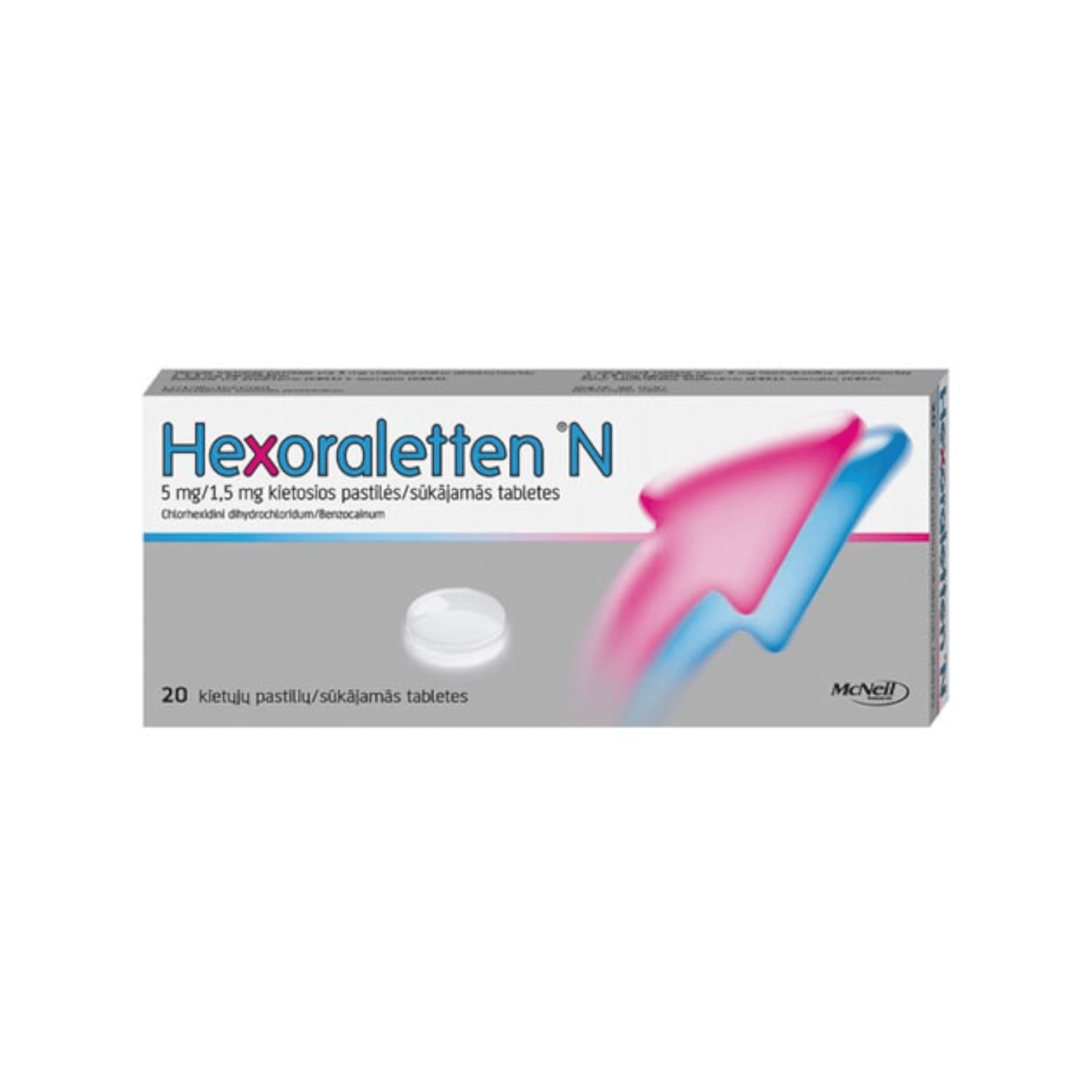 Hexoraletten N 5 mg/1,5 mg kietosios pastilės N20