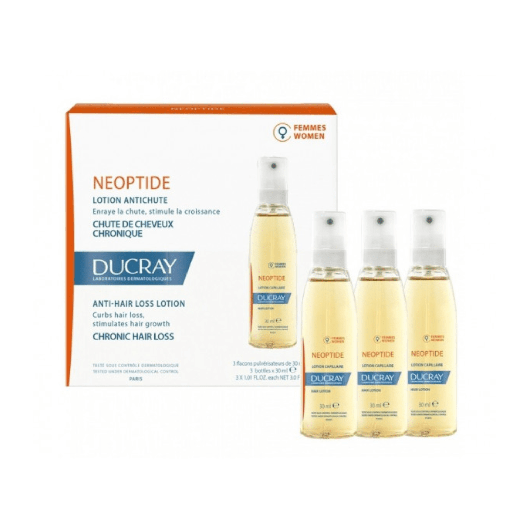 DUCRAY progresuojantį plaukų slinkimą mažinantis losjonas moterims NEOPTIDE 30 ml, N3