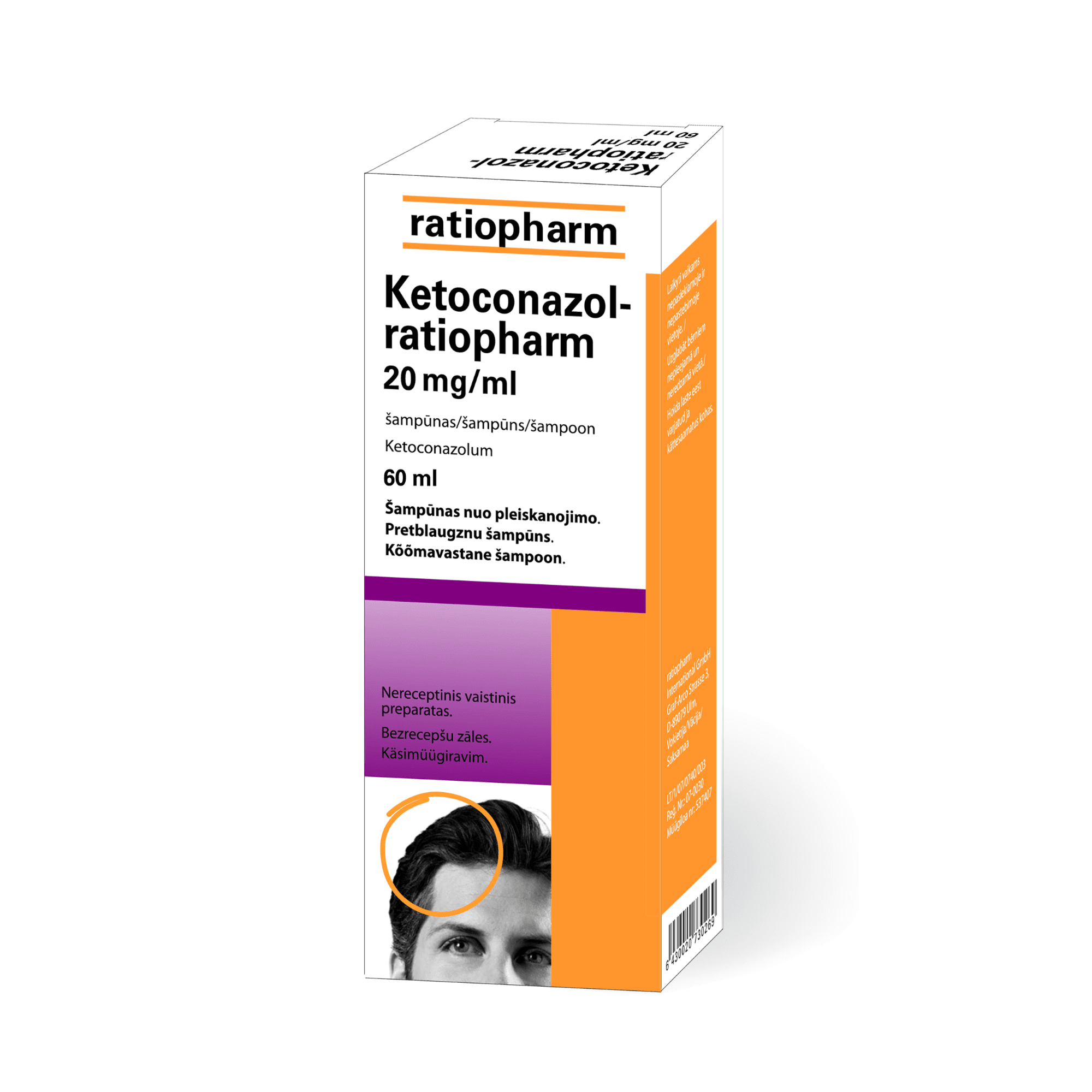 Ketoconazol-ratiopharm 20 mg/ml šampūnas 60 ml Ketoconazol-ratiopharm 20 mg/ml šampūnas 60 ml