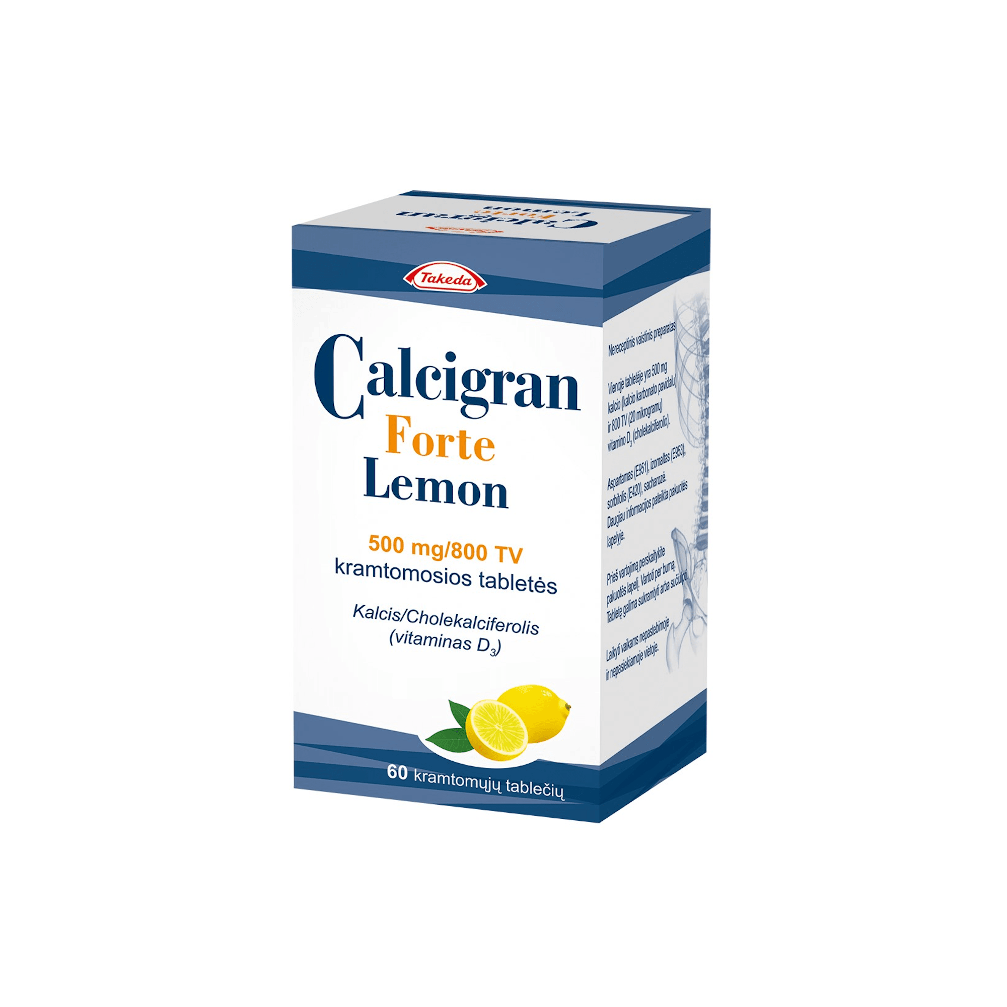 Calcigran Forte Lemon 500mg/800 TV kramtomosios tabletės N60