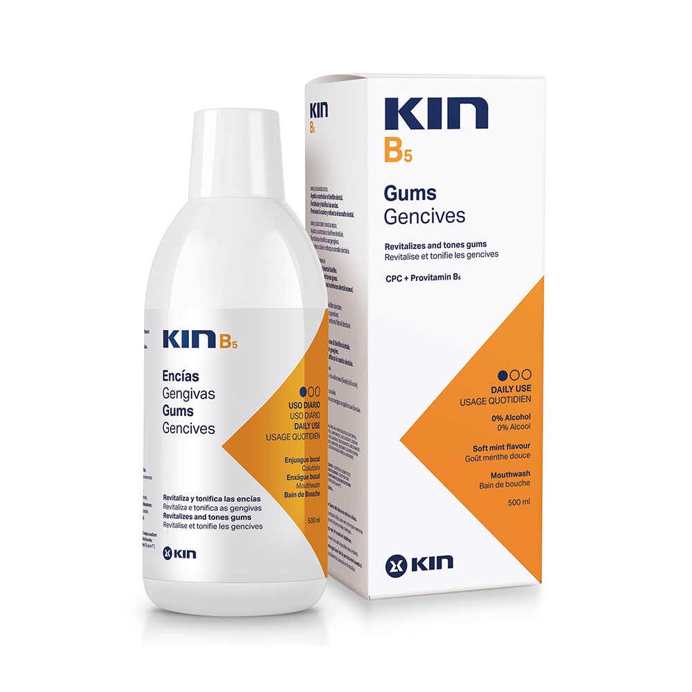 KIN burnos skalavimo skystis kasdienei dantų priežiūrai B5 PLUS 500 ml