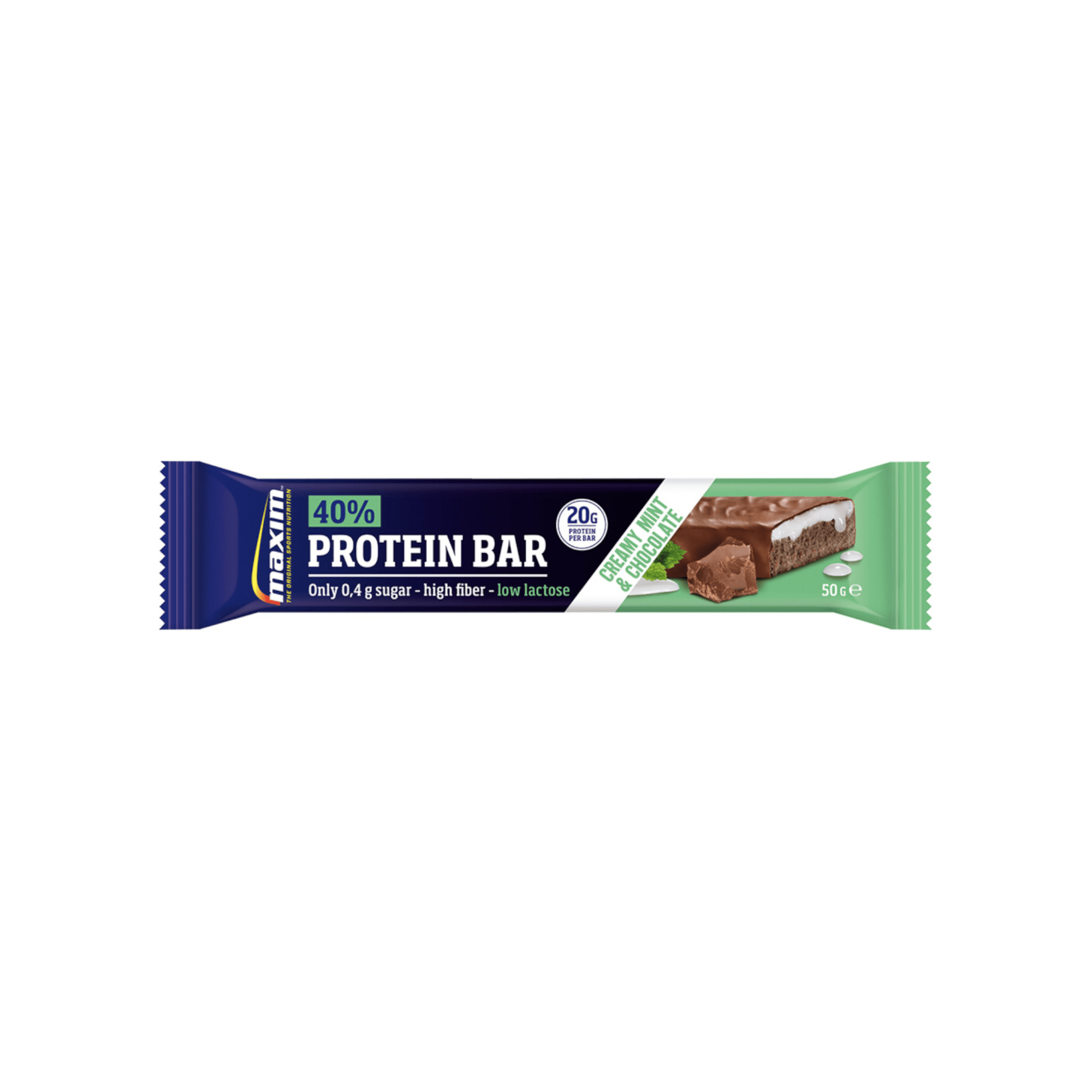 MAXIM 40% PROTEIN BAR mėtų ir šokolado skonio baltymų batonėlis 50 g, N1