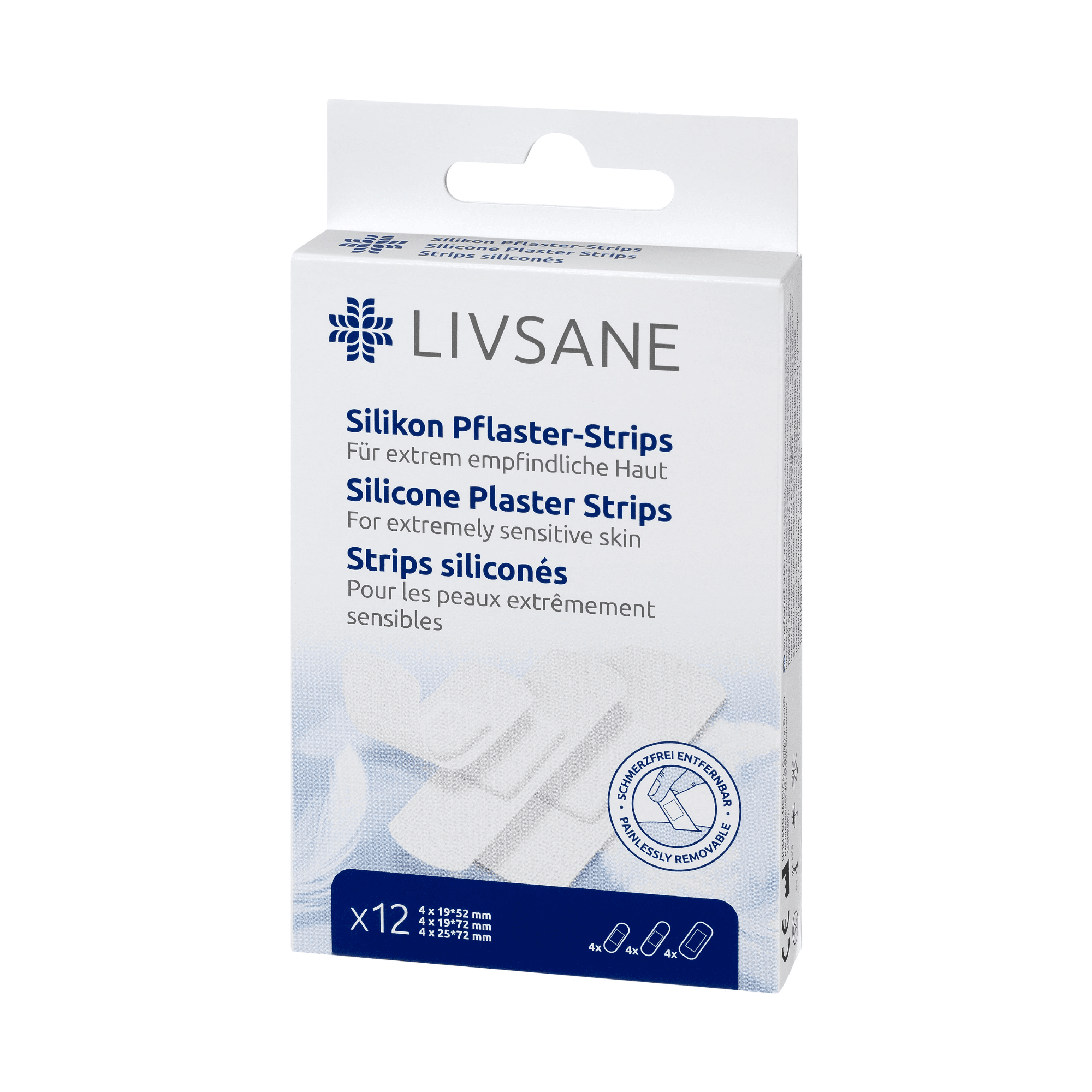 Livsane silikoninio pleistro juostelės, 3 dydžiai, N12 Livsane silikoninio pleistro juostelės, 3 dydžiai, N12